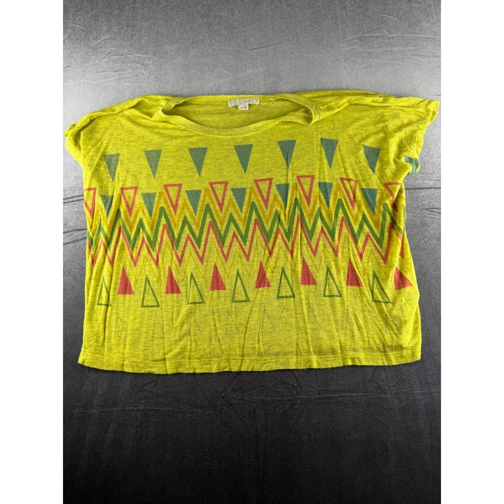 Forever 21 Womens Yellow Geometric Chevron Triangle Print Short Sleeve Top S